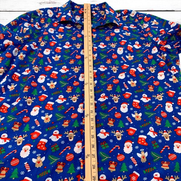 SIMON BANKS XL (17.5) Blue Holiday Christmas Button Front Shirt Men - Picture 10 of 11